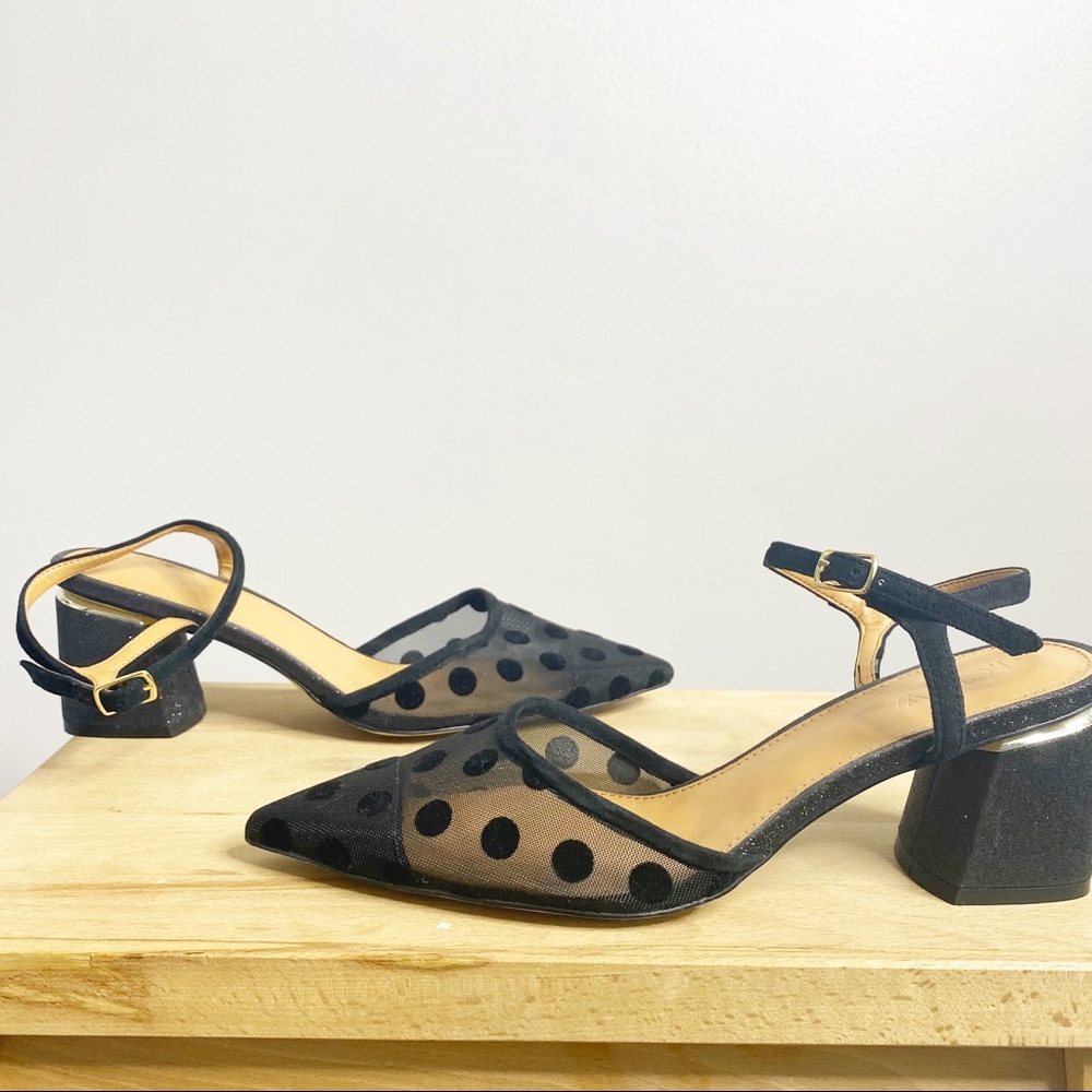 J. Crew Black Pointed Toe Polka Dot Kitten Heels - Picture 6 of 8